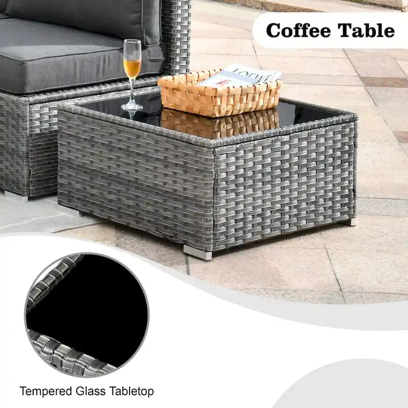 Set di mobili da giardino HOOOWOOO a 10 pezzi in rattan grigio con braciere