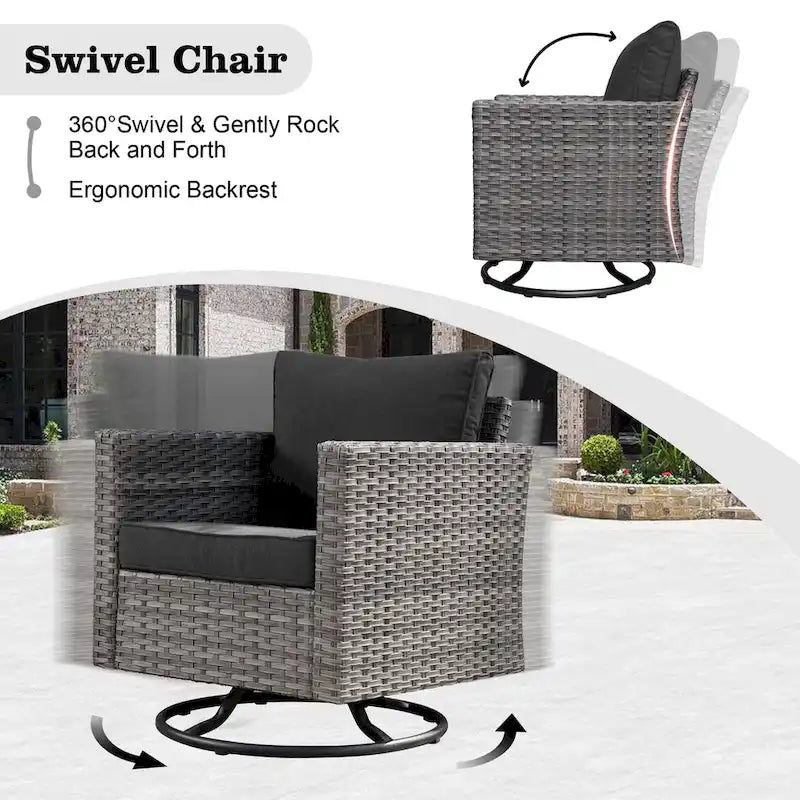 Set di mobili da giardino HOOOWOOO a 10 pezzi in rattan grigio con braciere
