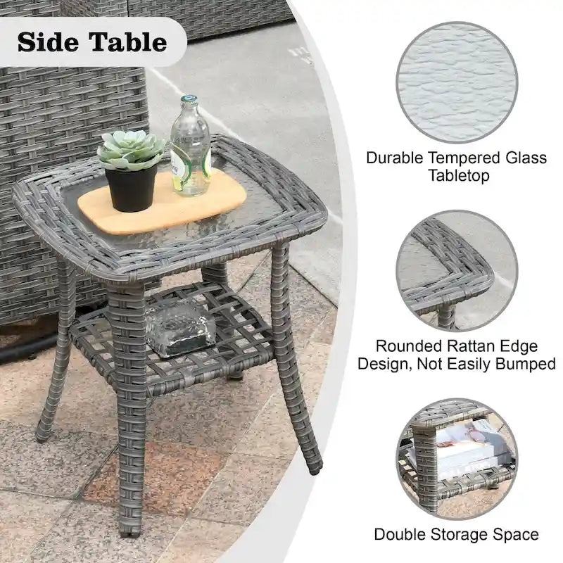 Set di mobili da giardino HOOOWOOO a 10 pezzi in rattan grigio con braciere