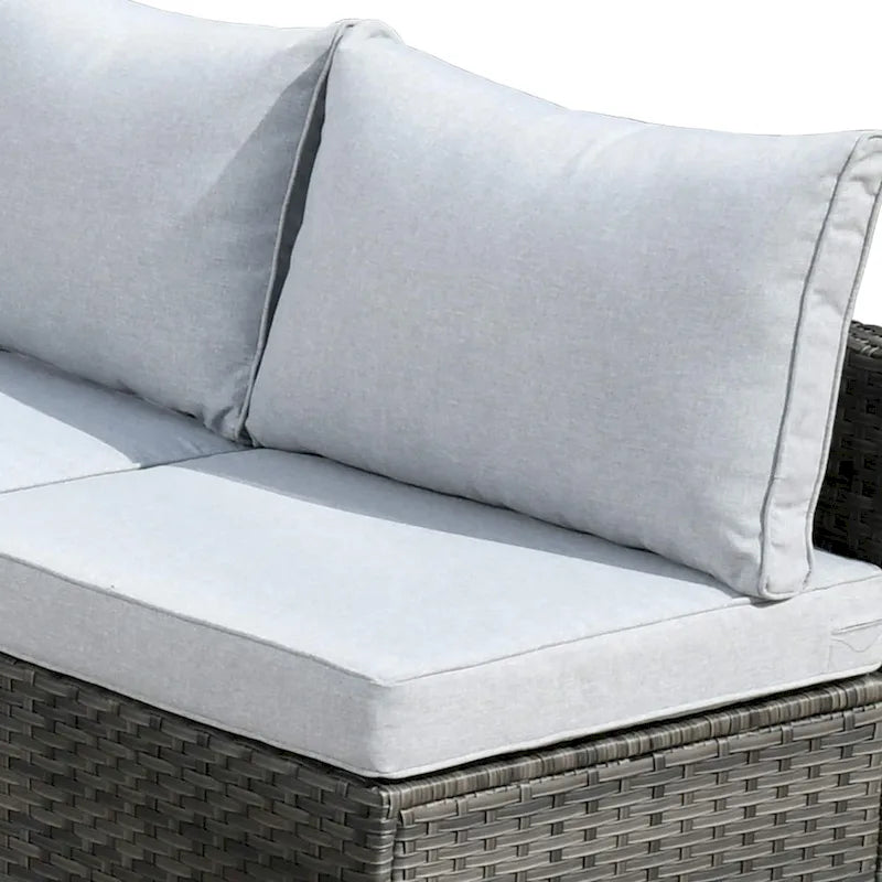 Set di mobili da giardino HOOOWOOO a 10 pezzi in rattan grigio con braciere