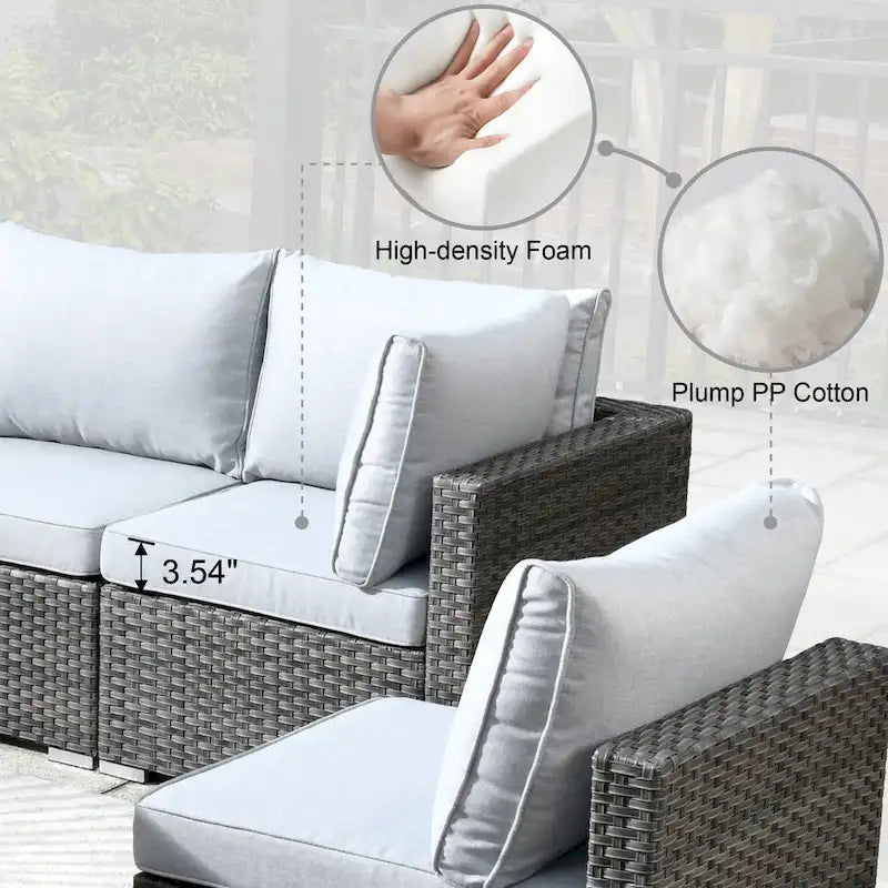 Set di mobili da giardino HOOOWOOO a 10 pezzi in rattan grigio con braciere