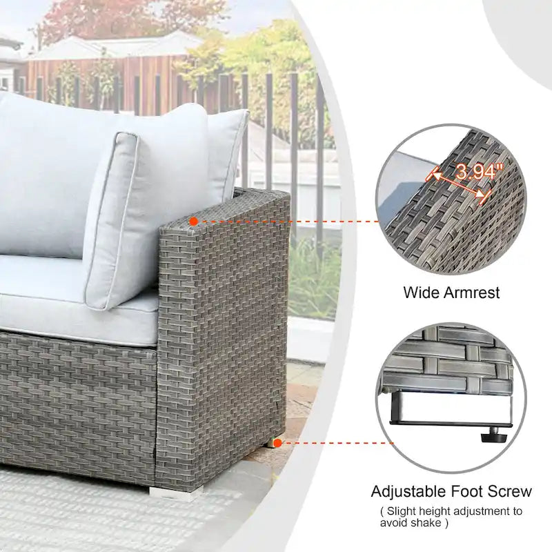 Set di mobili da giardino HOOOWOOO a 10 pezzi in rattan grigio con braciere