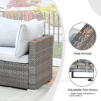 Set di mobili da giardino HOOOWOOO a 10 pezzi in rattan grigio con braciere