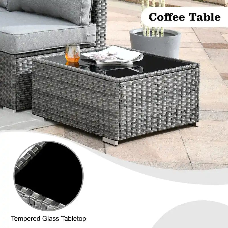 Set di mobili da giardino HOOOWOOO a 10 pezzi in rattan grigio con braciere