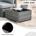 Set di mobili da giardino HOOOWOOO a 10 pezzi in rattan grigio con braciere