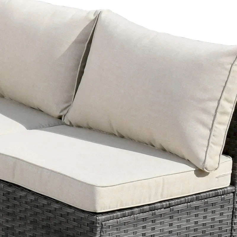Set di mobili da giardino HOOOWOOO a 10 pezzi in rattan grigio con braciere