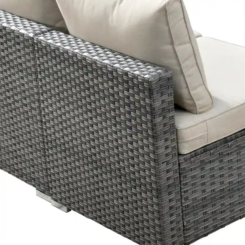 Set di mobili da giardino HOOOWOOO a 10 pezzi in rattan grigio con braciere