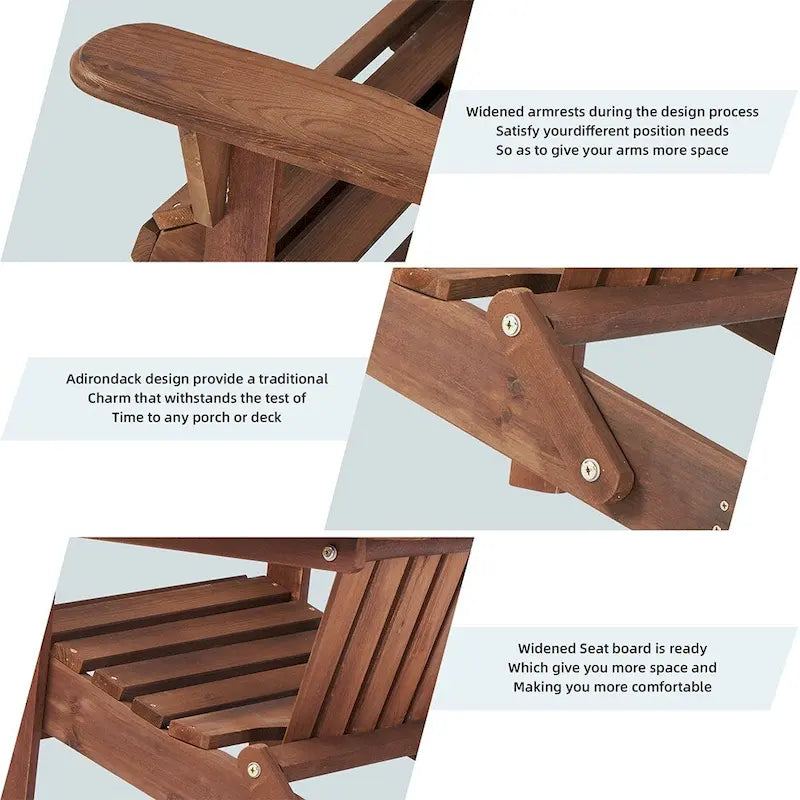 Classica sedia pieghevole Adirondack in legno massello per esterni, set da 2