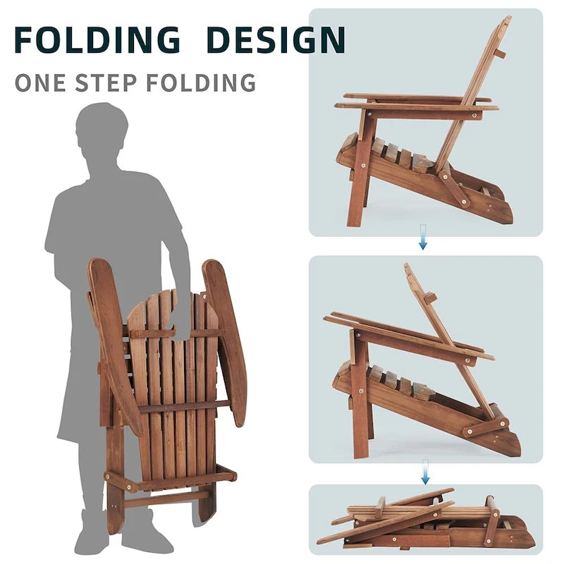 Classica sedia pieghevole Adirondack in legno massello per esterni, set da 2