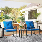 Outsunny Set Bistro da 3 Pezzi per Patio, Set di Mobili in Vimini con Cuscini Trapuntati a Bottone, Sedie a Dondolo in Rattan e Tavolino da Caffè
