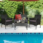 Set divano da esterno in rattan imbottito 4 pezzi con tavolino da caffè in vetro temperato - 24 x 23,5 x 33 (L x P x A)