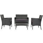 Set divano da esterno in rattan imbottito 4 pezzi con tavolino da caffè in vetro temperato - 24 x 23,5 x 33 (L x P x A)