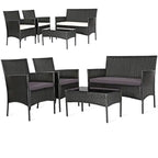 Set divano da esterno in rattan imbottito 4 pezzi con tavolino da caffè in vetro temperato - 24 x 23,5 x 33 (L x P x A)