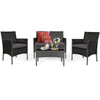 Set divano da esterno in rattan imbottito 4 pezzi con tavolino da caffè in vetro temperato - 24 x 23,5 x 33 (L x P x A)