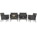 Set divano da esterno in rattan imbottito 4 pezzi con tavolino da caffè in vetro temperato - 24 x 23,5 x 33 (L x P x A)