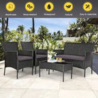 Set divano da esterno in rattan imbottito 4 pezzi con tavolino da caffè in vetro temperato - 24 x 23,5 x 33 (L x P x A)