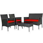 Set divano da esterno in rattan imbottito 4 pezzi con tavolino da caffè in vetro temperato - 24 x 23,5 x 33 (L x P x A)