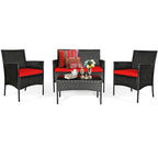 Set divano da esterno in rattan imbottito 4 pezzi con tavolino da caffè in vetro temperato - 24 x 23,5 x 33 (L x P x A)