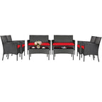 Set divano da esterno in rattan imbottito 4 pezzi con tavolino da caffè in vetro temperato - 24 x 23,5 x 33 (L x P x A)