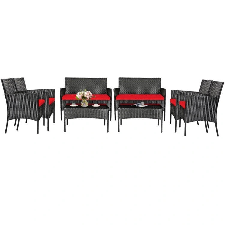 Set divano da esterno in rattan imbottito 4 pezzi con tavolino da caffè in vetro temperato - 24 x 23,5 x 33 (L x P x A)