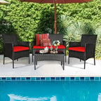 Set divano da esterno in rattan imbottito 4 pezzi con tavolino da caffè in vetro temperato - 24 x 23,5 x 33 (L x P x A)