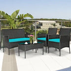Set divano da esterno in rattan imbottito 4 pezzi con tavolino da caffè in vetro temperato - 24 x 23,5 x 33 (L x P x A)