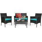 Set divano da esterno in rattan imbottito 4 pezzi con tavolino da caffè in vetro temperato - 24 x 23,5 x 33 (L x P x A)