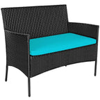 Set divano da esterno in rattan imbottito 4 pezzi con tavolino da caffè in vetro temperato - 24 x 23,5 x 33 (L x P x A)