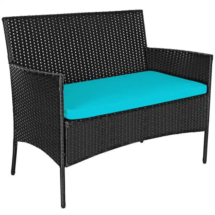 Set divano da esterno in rattan imbottito 4 pezzi con tavolino da caffè in vetro temperato - 24 x 23,5 x 33 (L x P x A)
