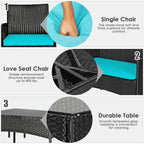 Set divano da esterno in rattan imbottito 4 pezzi con tavolino da caffè in vetro temperato - 24 x 23,5 x 33 (L x P x A)