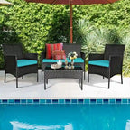 Set divano da esterno in rattan imbottito 4 pezzi con tavolino da caffè in vetro temperato - 24 x 23,5 x 33 (L x P x A)