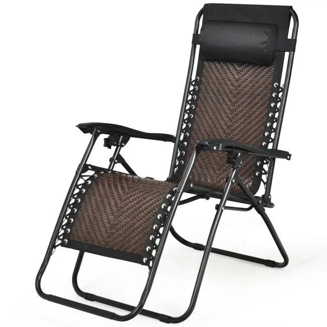 Sedia a sdraio pieghevole a gravità zero in rattan con cuscino poggiatesta rimovibile - 32~61 x 25,5 x 34~43,5 (L x P x A)