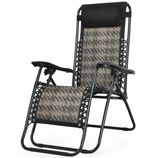 Sedia a sdraio pieghevole a gravità zero in rattan con cuscino poggiatesta rimovibile - 32~61 x 25,5 x 34~43,5 (L x P x A)