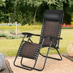 Sedia a sdraio pieghevole a gravità zero in rattan con cuscino poggiatesta rimovibile - 32~61 x 25,5 x 34~43,5 (L x P x A)