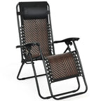 Sedia a sdraio pieghevole a gravità zero in rattan con cuscino poggiatesta rimovibile - 32~61 x 25,5 x 34~43,5 (L x P x A)