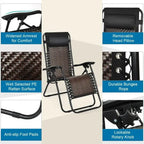 Sedia a sdraio pieghevole a gravità zero in rattan con cuscino poggiatesta rimovibile - 32~61 x 25,5 x 34~43,5 (L x P x A)
