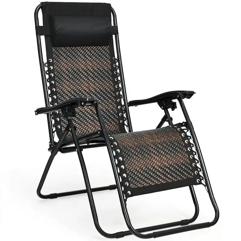 Sedia a sdraio pieghevole a gravità zero in rattan con cuscino poggiatesta rimovibile - 32~61 x 25,5 x 34~43,5 (L x P x A)