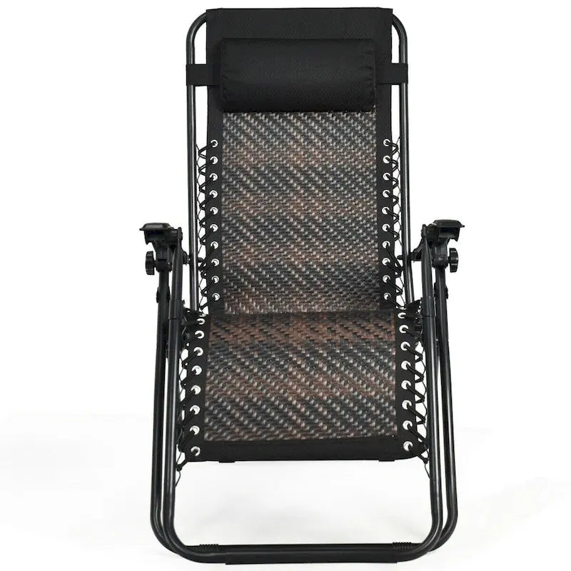 Sedia a sdraio pieghevole a gravità zero in rattan con cuscino poggiatesta rimovibile - 32~61 x 25,5 x 34~43,5 (L x P x A)