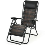 Sedia a sdraio pieghevole a gravità zero in rattan con cuscino poggiatesta rimovibile - 32~61 x 25,5 x 34~43,5 (L x P x A)