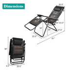 Sedia a sdraio pieghevole a gravità zero in rattan con cuscino poggiatesta rimovibile - 32~61 x 25,5 x 34~43,5 (L x P x A)