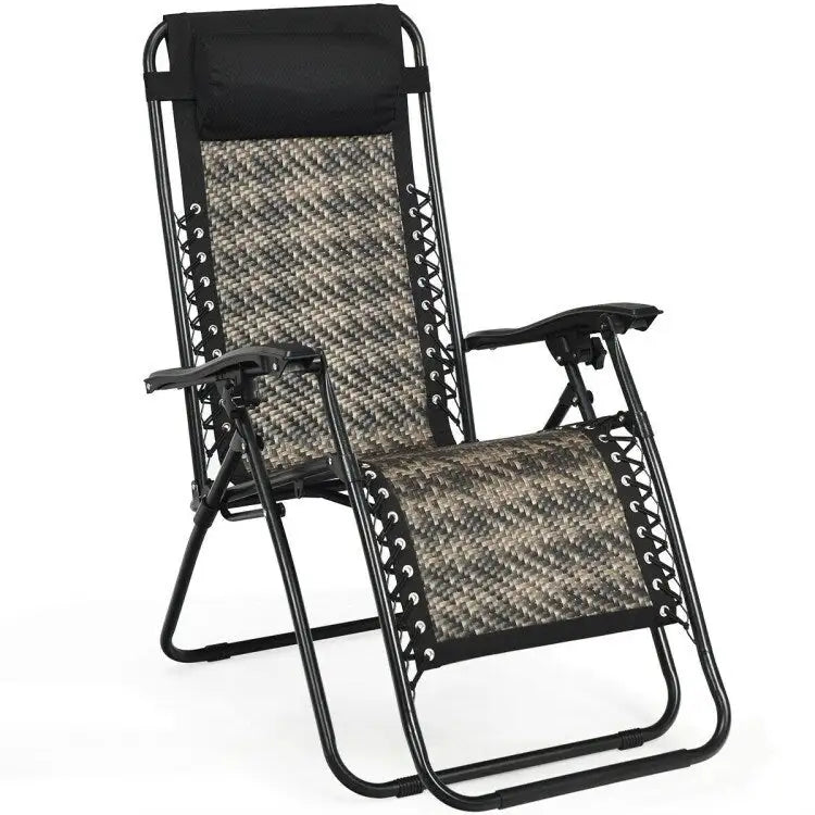 Sedia a sdraio pieghevole a gravità zero in rattan con cuscino poggiatesta rimovibile - 32~61 x 25,5 x 34~43,5 (L x P x A)