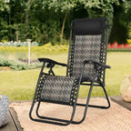 Sedia a sdraio pieghevole a gravità zero in rattan con cuscino poggiatesta rimovibile - 32~61 x 25,5 x 34~43,5 (L x P x A)