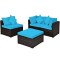 Set Mobili da Giardino in Rattan 4 Pezzi con Cuscini e Cuscini Decorativi Rimovibili - Divano ad Angolo: 74 x 74 x 63,5