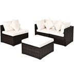 4 Pieces Patio Rattan Furniture Set with Removable Cushions and Pillows - Corner Sofa: 29 x 29 x 25