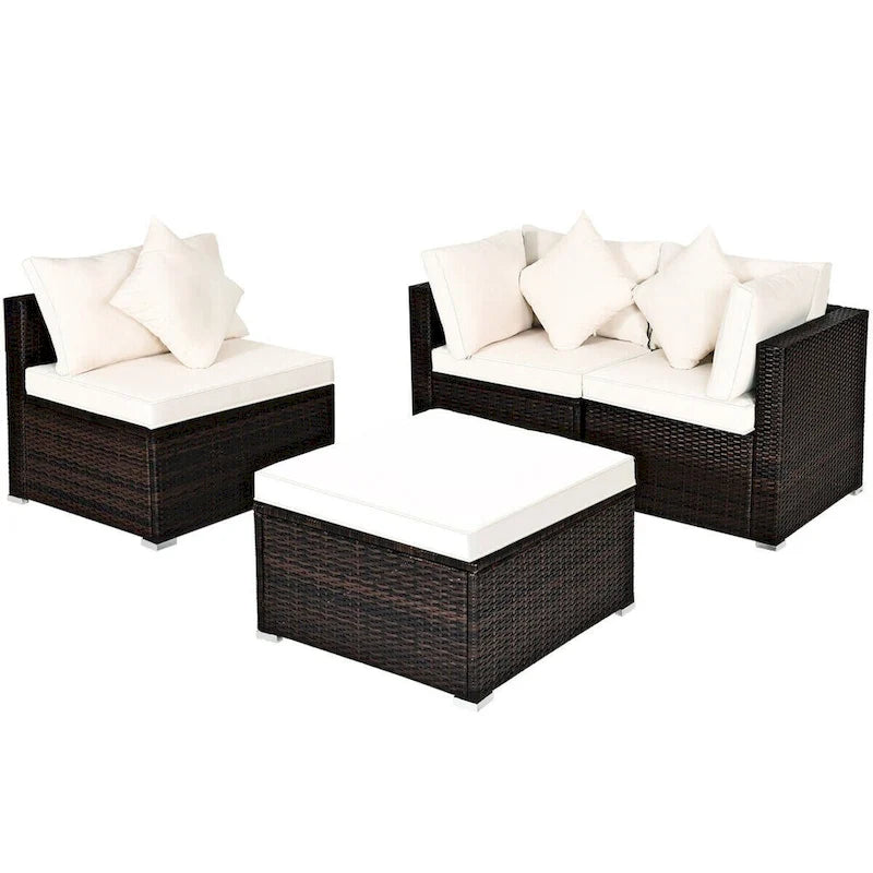 4 Pieces Patio Rattan Furniture Set with Removable Cushions and Pillows - Corner Sofa: 29 x 29 x 25