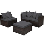 Set Mobili da Giardino in Rattan 4 Pezzi con Cuscini e Cuscini Decorativi Rimovibili - Divano ad Angolo: 74 x 74 x 63,5