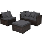 Set Mobili da Giardino in Rattan 4 Pezzi con Cuscini e Cuscini Decorativi Rimovibili - Divano ad Angolo: 74 x 74 x 63,5