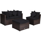 Set Mobili da Giardino in Rattan 4 Pezzi con Cuscini e Cuscini Decorativi Rimovibili - Divano ad Angolo: 74 x 74 x 63,5