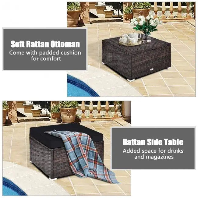 Set Mobili da Giardino in Rattan 4 Pezzi con Cuscini e Cuscini Decorativi Rimovibili - Divano ad Angolo: 74 x 74 x 63,5