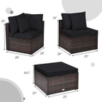 Set Mobili da Giardino in Rattan 4 Pezzi con Cuscini e Cuscini Decorativi Rimovibili - Divano ad Angolo: 74 x 74 x 63,5